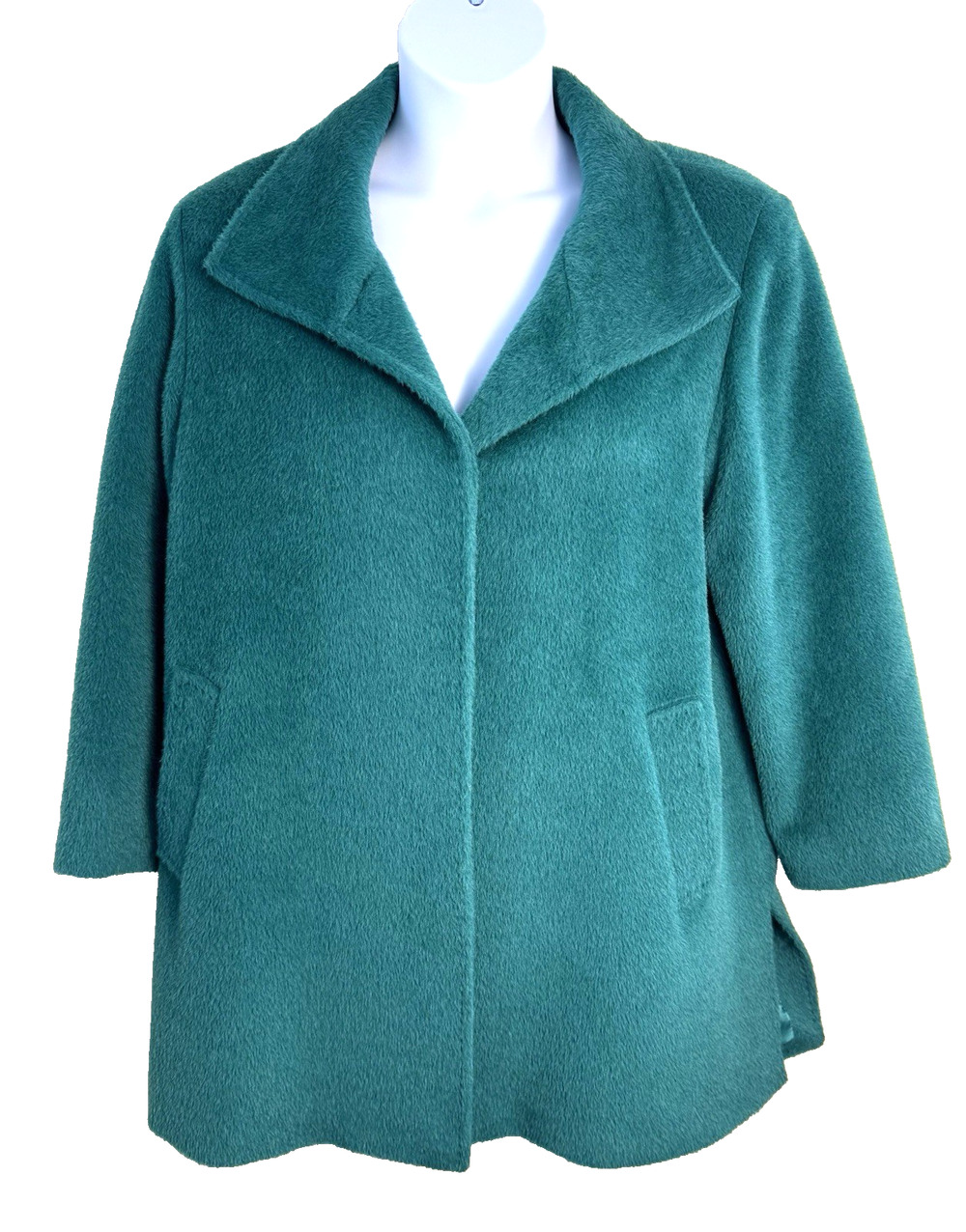 Cinzia Rocca Emerald Green Baby Llama Wool Swing Coat 14 Quiet Luxury Italy